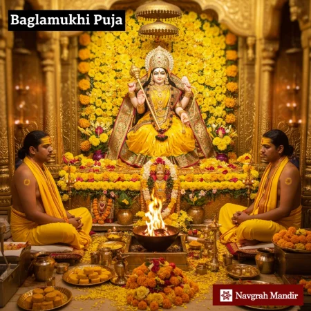 Acharya Lokesh Jagirdar performing Baglamukhi Puja at Shree Navgrah Mandir, Khargone